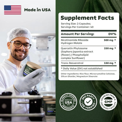Reus Research NR900 - NAD+ Supplement for Skin Aging Support, Energy, and Focus - 80